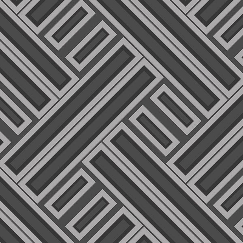 Patton Wallcoverings GX37603 GeometriX Rectangles Wallpaper in Black, Ebony, Metallic Silver